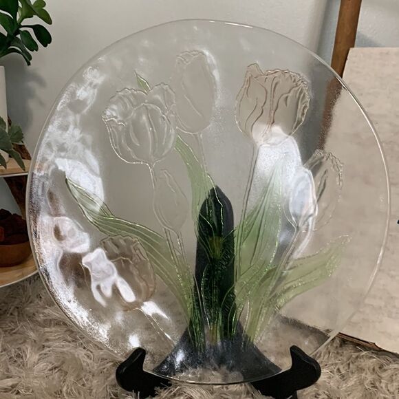 Vintage Tulip L.E. Smith Glass Co. Floral 13" Platter Plate - Picture 10 of 15